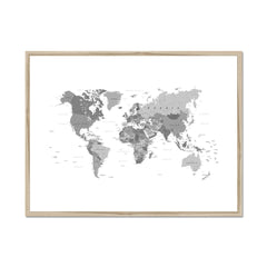 World Map Black And White Framed Print