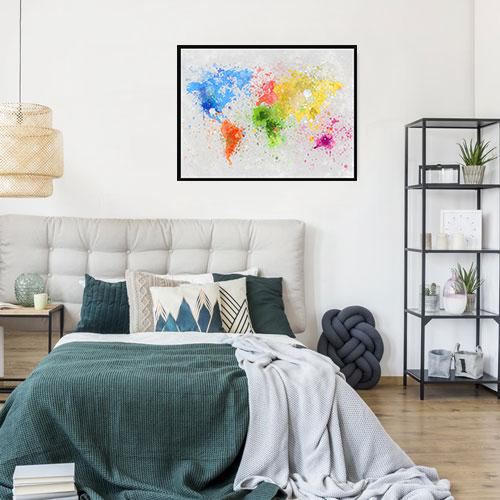 World Map Paint Splash Framed Print