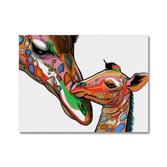 Loving Giraffe And Calf White Canvas Print