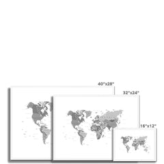 World Map Black And White Framed Print