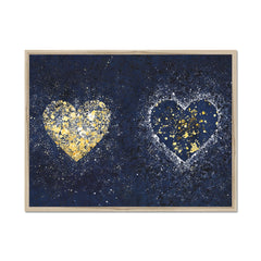 Navy Hearts Splatter Framed Print