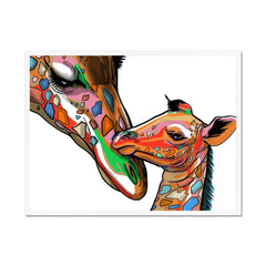 Loving Giraffe And Calf White Framed Print