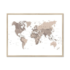 World Map Sepia Framed Print