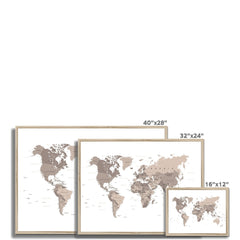 World Map Sepia Framed Print