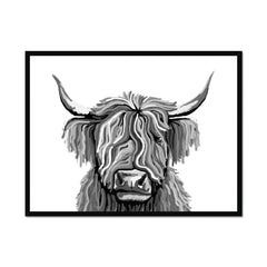 Monochrome Highland Cow Framed Print