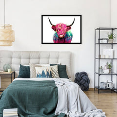 Colourful Pink Highland Cow Framed Print