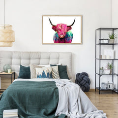 Colourful Pink Highland Cow Framed Print