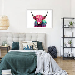 Colourful Pink Highland Cow Framed Print