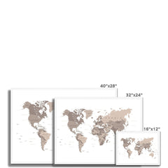 World Map Sepia Framed Print