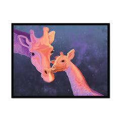 Sunset Giraffe And Calf Framed Print