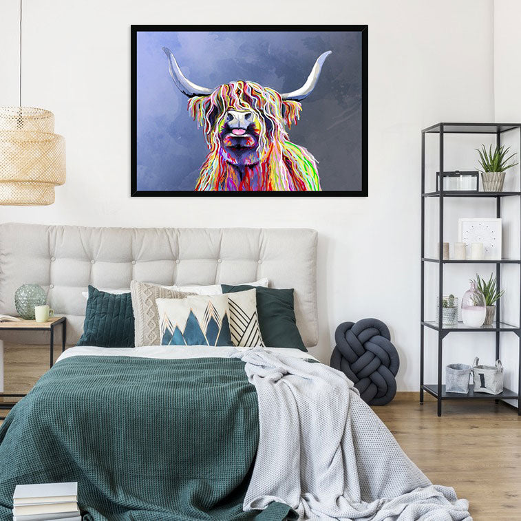 Multicolour Highland Cow Framed Print