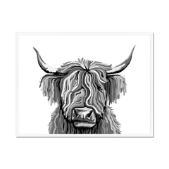 Monochrome Highland Cow Framed Print