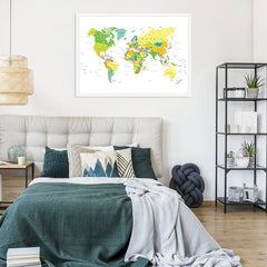 World Map Colour Framed Print