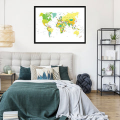 World Map Colour Framed Print