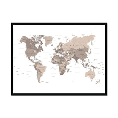 World Map Sepia Framed Print