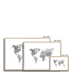 World Map Black And White Framed Print