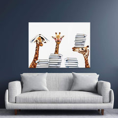 Giraffes With Books Canvas Print