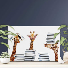 Giraffes With Books Canvas Print