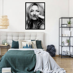 Kate Moss Moustache Life is a Joke Framed Print