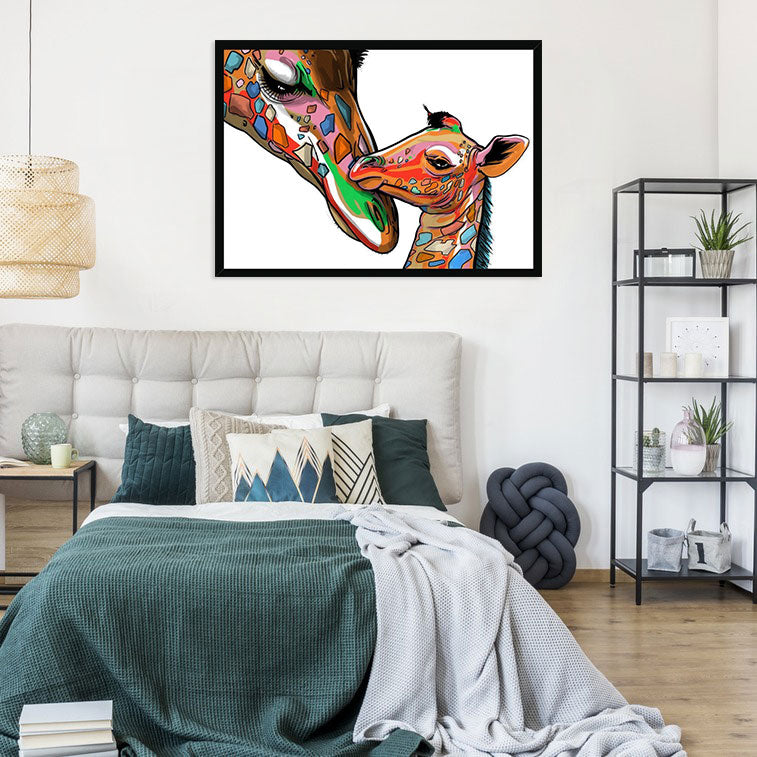 Loving Giraffe And Calf White Framed Print