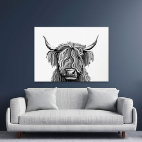 Monochrome Highland Cow Canvas Print