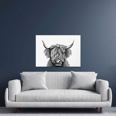 Monochrome Highland Cow Canvas Print