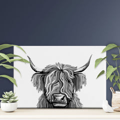 Monochrome Highland Cow Canvas Print