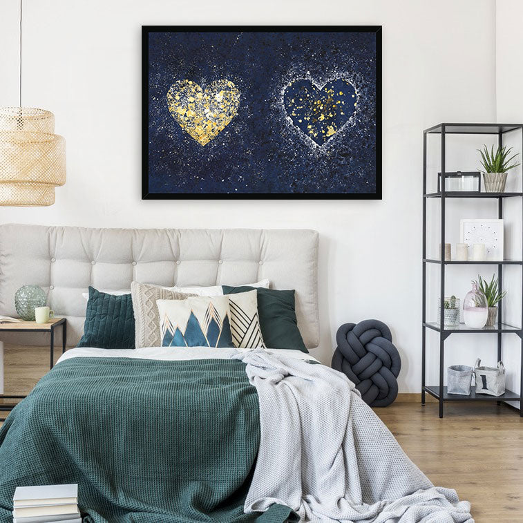 Navy Hearts Splatter Framed Print