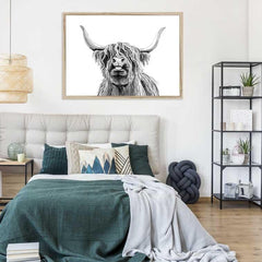 Cheeky Black And White Highland Cow Framed Print