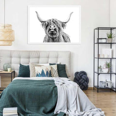 Cheeky Black And White Highland Cow Framed Print