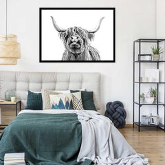 Cheeky Black And White Highland Cow Framed Print