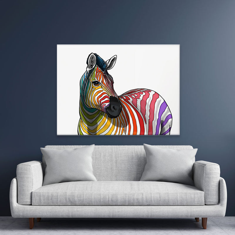 Rainbow Zebra White Canvas Print