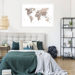 World Map Sepia Framed Print