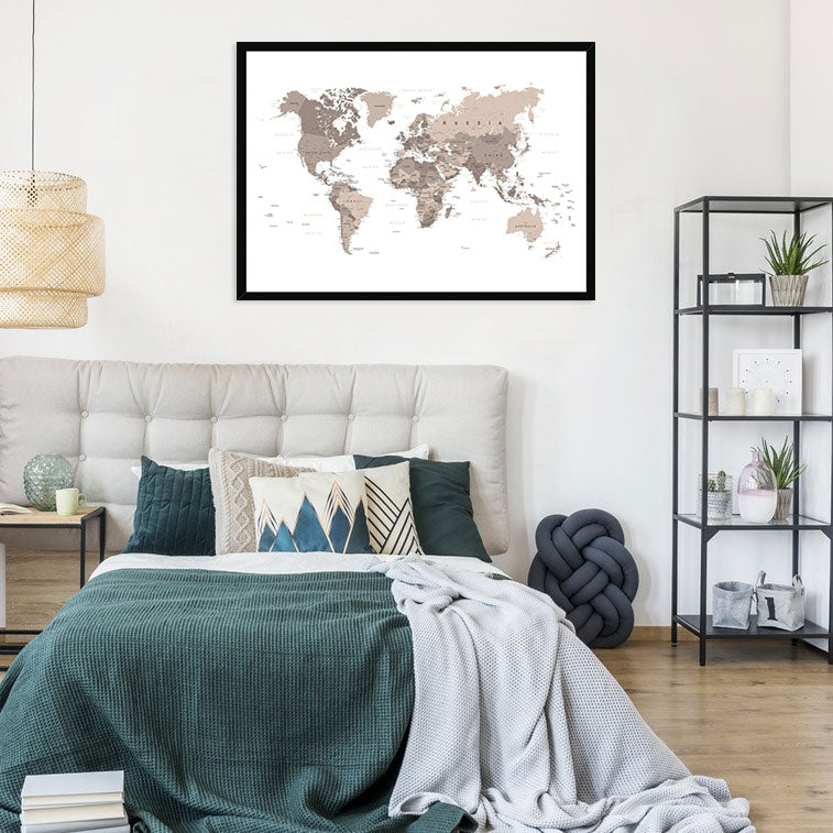 World Map Sepia Framed Print