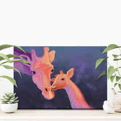 Sunset Giraffe And Calf Canvas Print